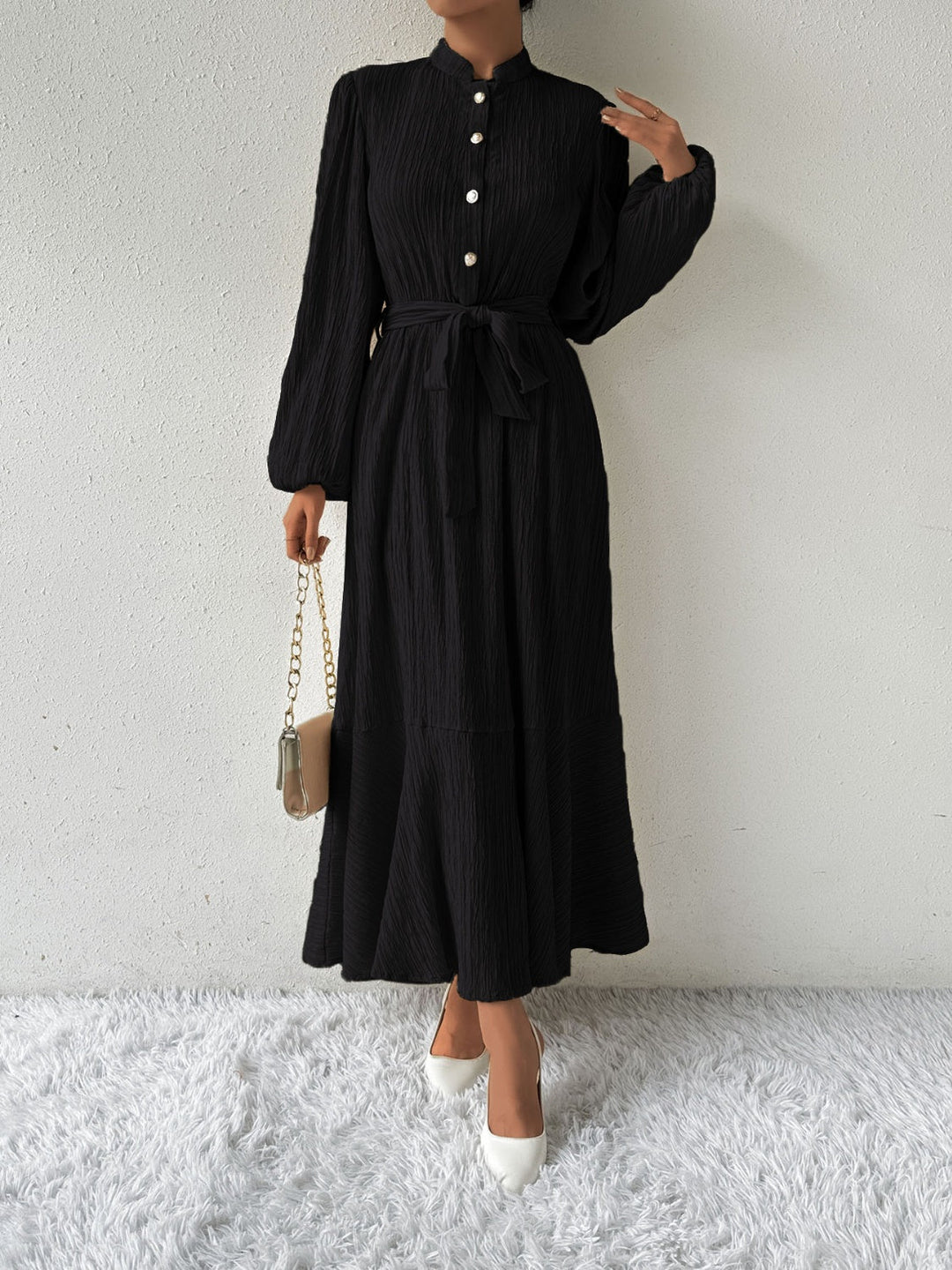Levoire | Robe À Manches Longues Et Ceinture À Nœuds Noir