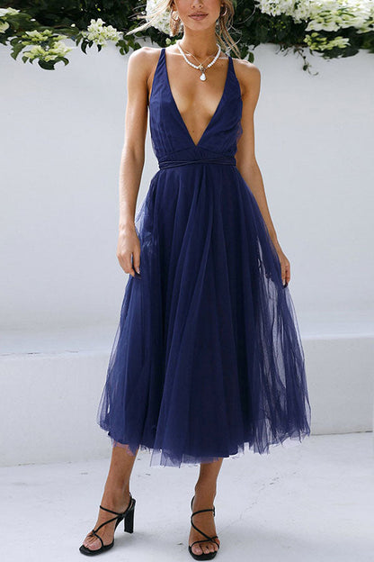 Levoire | Robe midi en tulle à col en V Feeling Romantic Bleu
