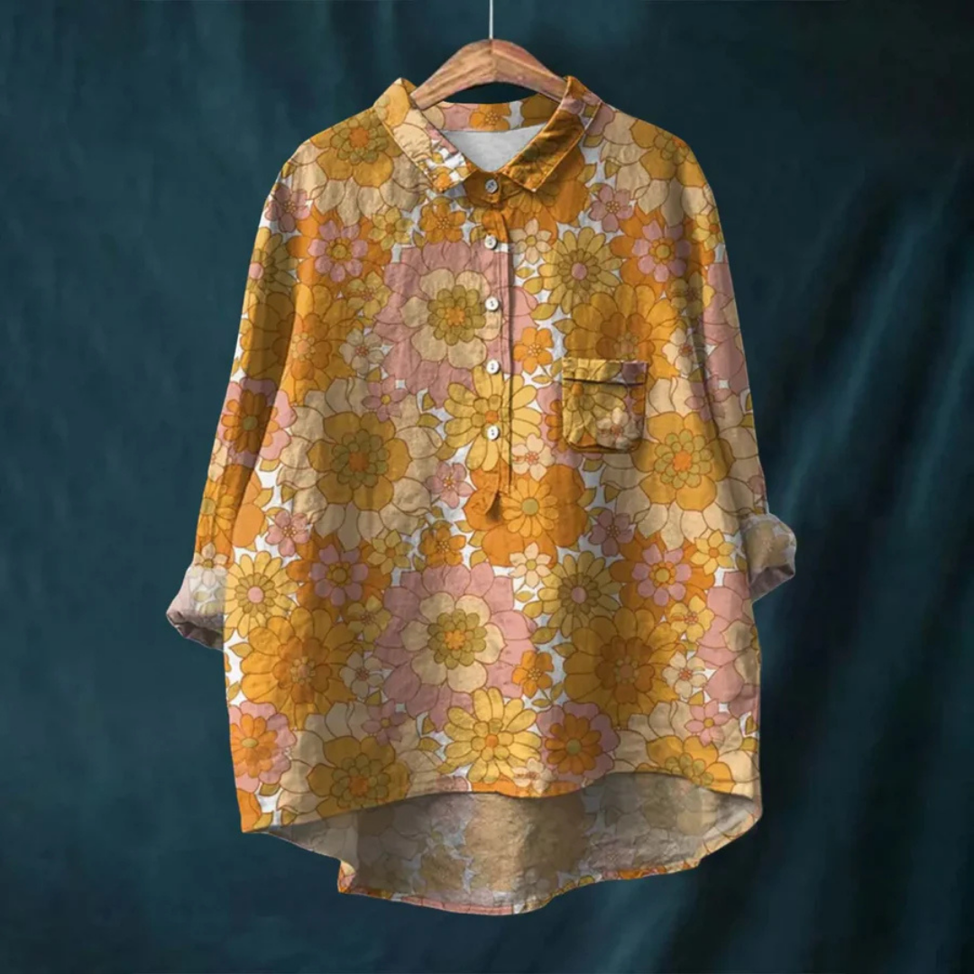 Levoire | Chemisier À Manches Longues À Col Vintage Pour - Femmes - Poches Jaune