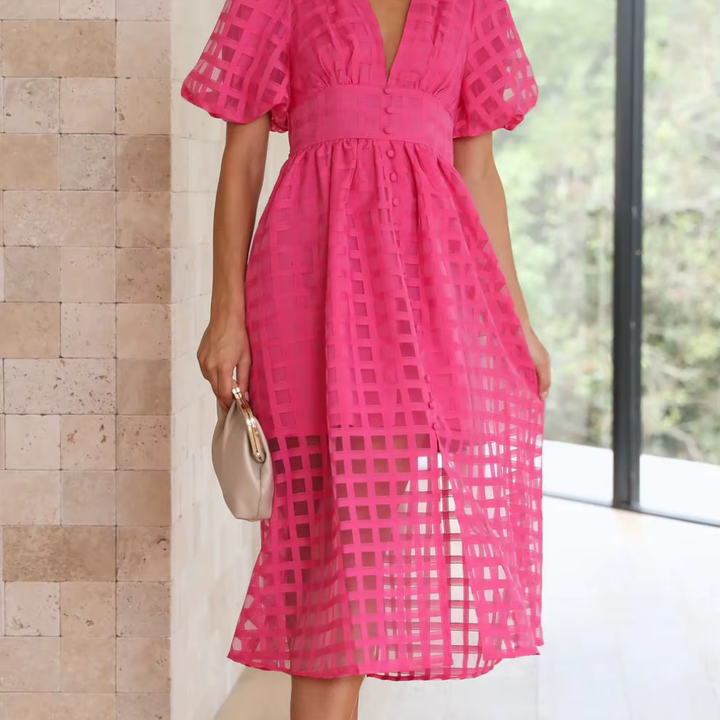 Levoire | Robe Longue En Tulle Avec Des Manches Bouffantes Rose foncé