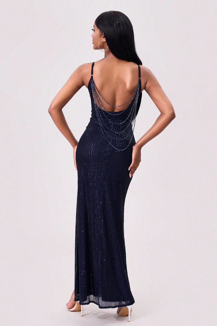 Levoire | Fente Paillettes Dos Maxi Camisole Robe