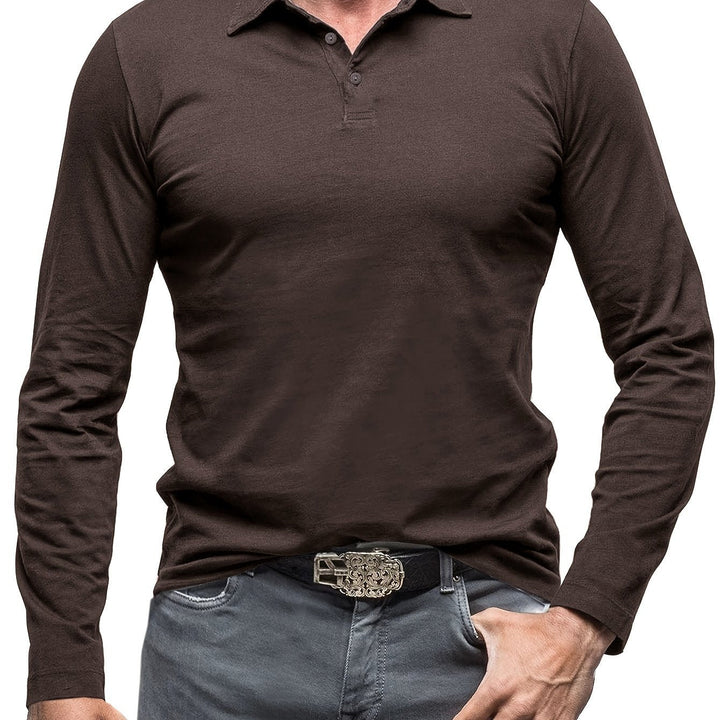 Levoire | T-Shirt Henley À Manches Longues Unies Pour Hommes Braun