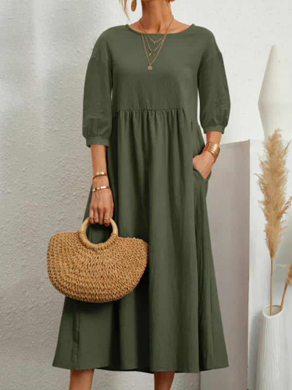 Levoire | Robe D'Été À Manches Ballons Vert
