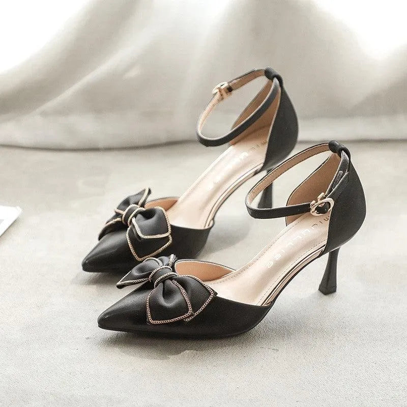 Levoire | Chaussures à talons pour femmes avec lacets et talon haut Noir 7cm