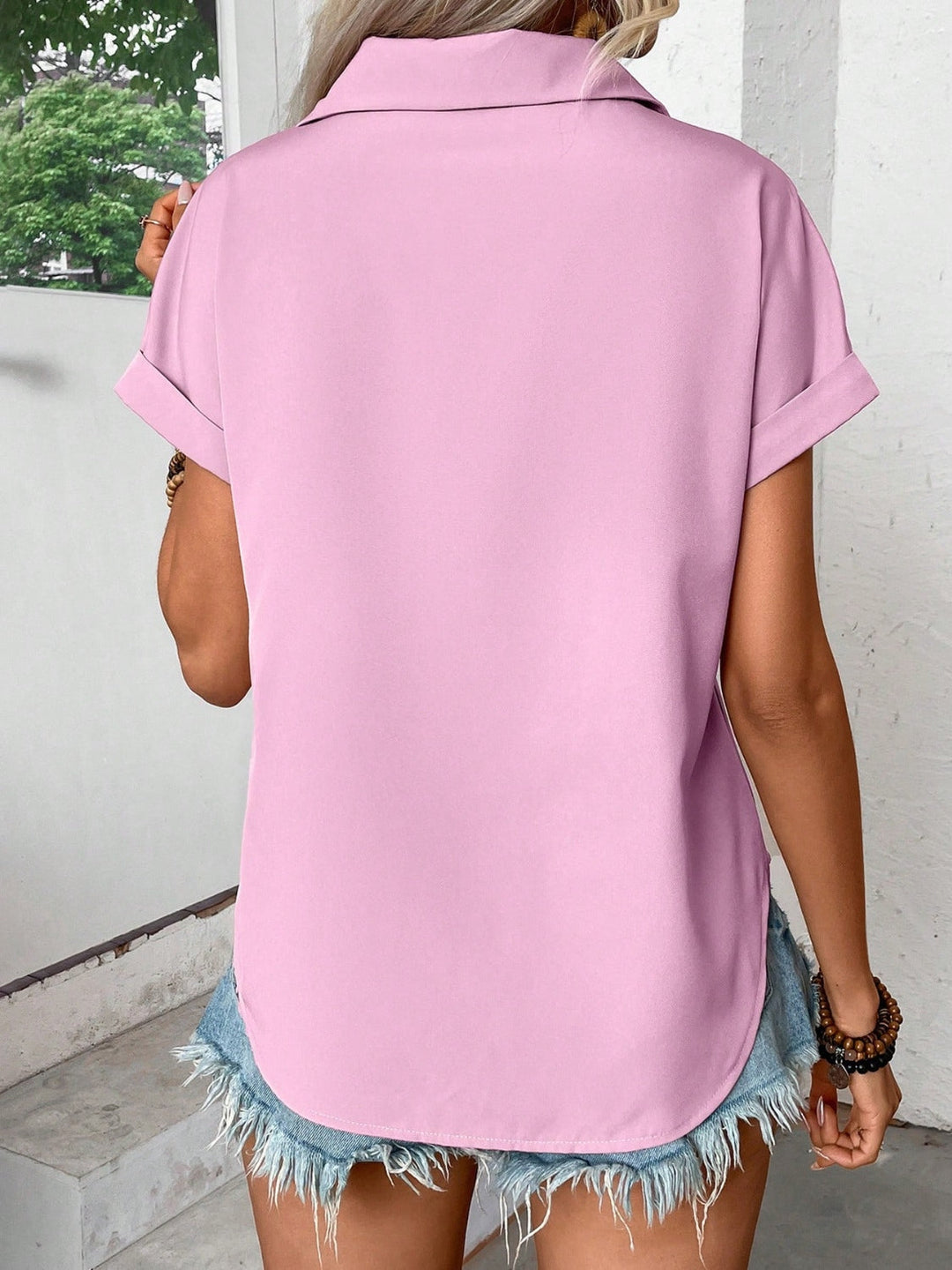 Levoire | Manches Courtes Chemise À Détails Plis Col