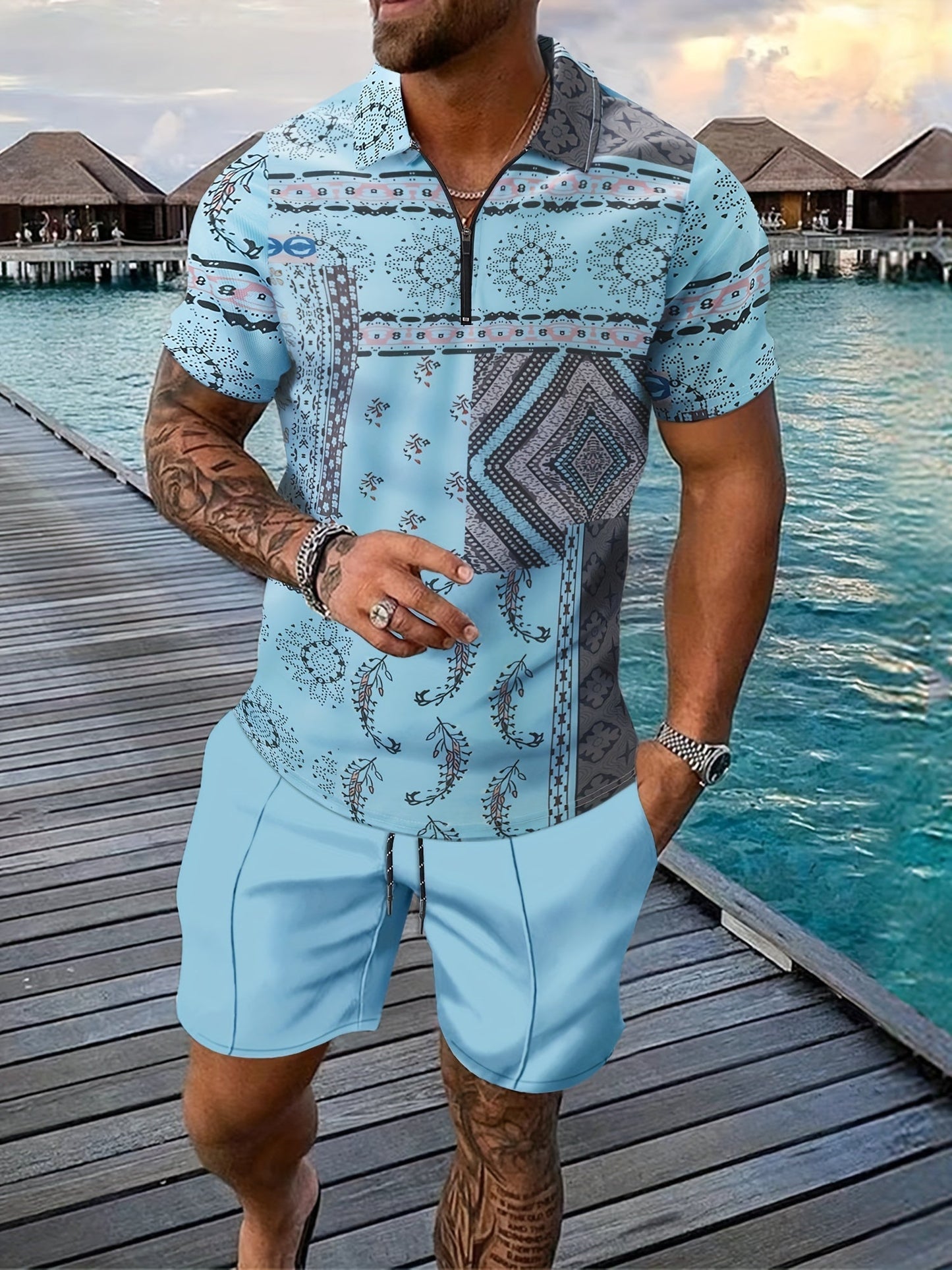 Levoire | Ensemble Paisley À Deux Pièces Pour Hommes D'Été Bleu clair