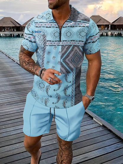 Levoire | Ensemble Paisley À Deux Pièces Pour Hommes D'Été Bleu clair