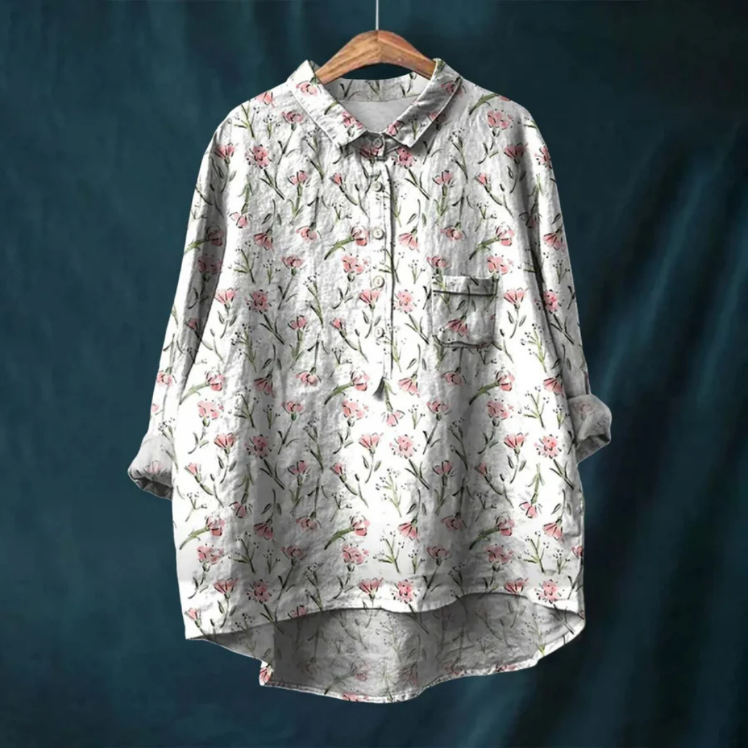 Levoire | Chemisier À Manches Longues À Col Vintage Pour - Femmes - Poches Blanc