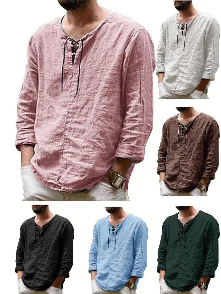 Levoire | T-Shirt Henley À Manches Longues En Mélange Coton-Lin Printemps/Automne