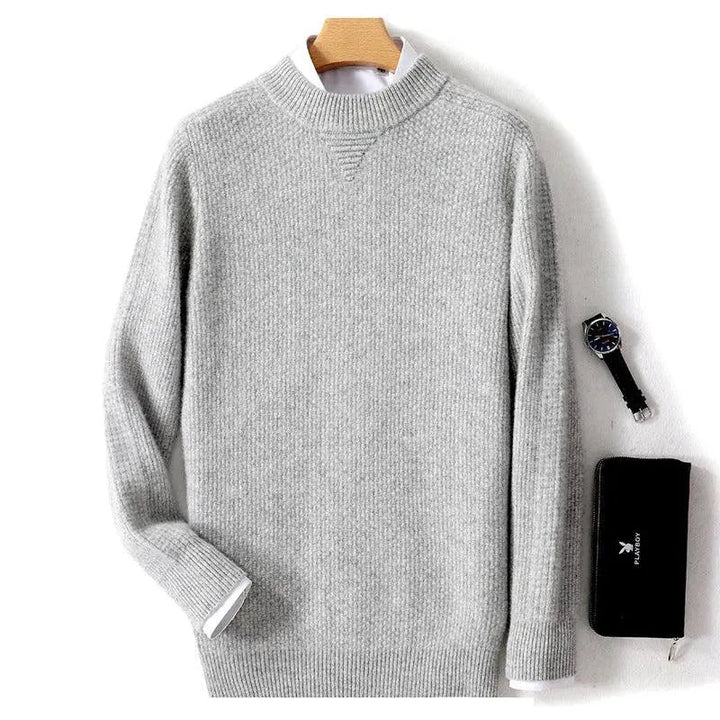 Levoire | Pull-over pour homme en cachemire, tricoté décontracté, avec étiquette de col Helle Gris