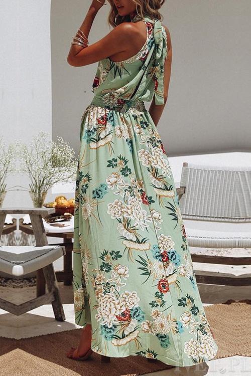 Levoire | Robe verte à col rond et imprimé floral