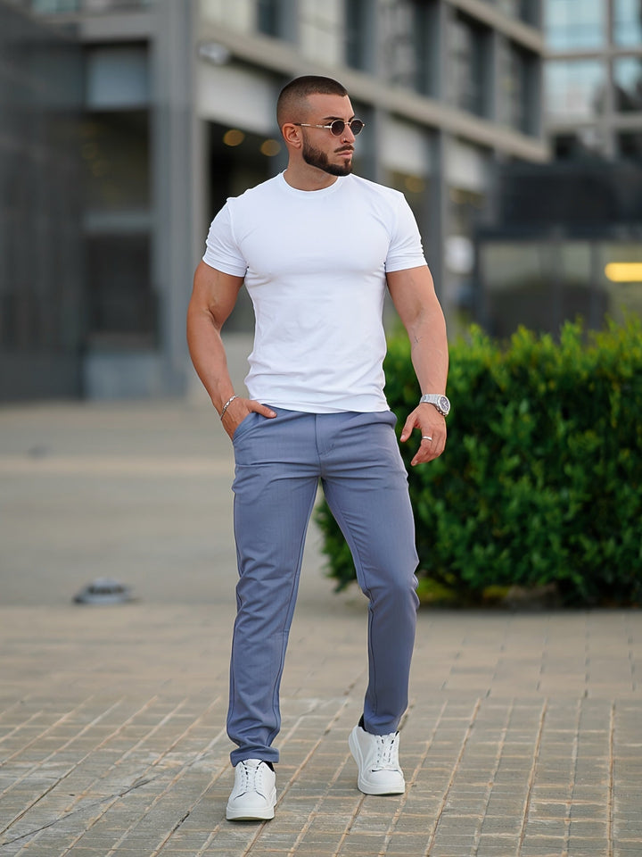Levoire | Élégant Gris Bleu Décontracté Pantalon Large