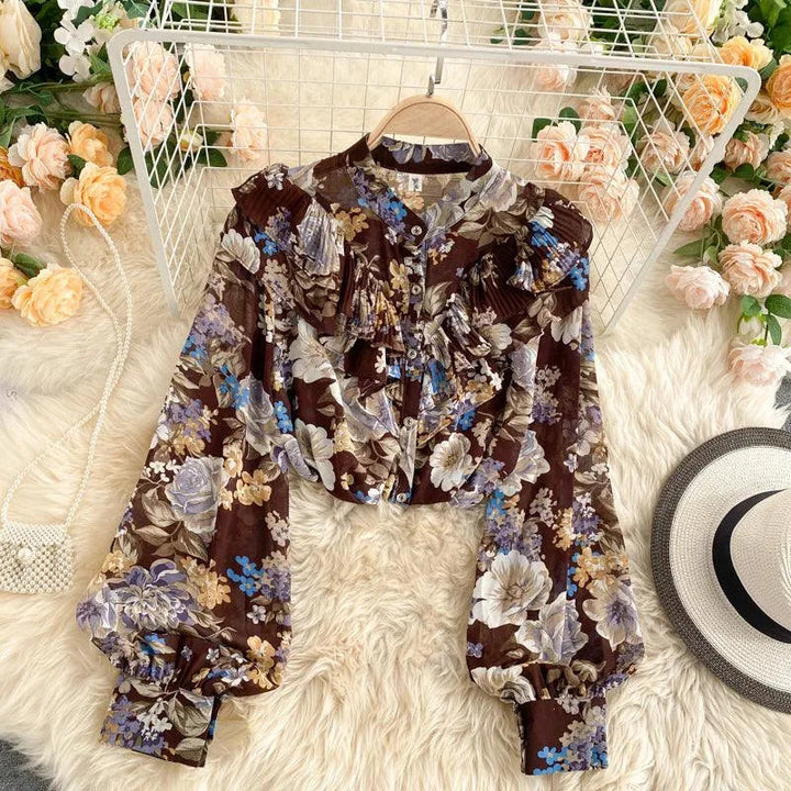 Levoire | Chemisier en chiffon avec des manches bouffantes Braun Une taille