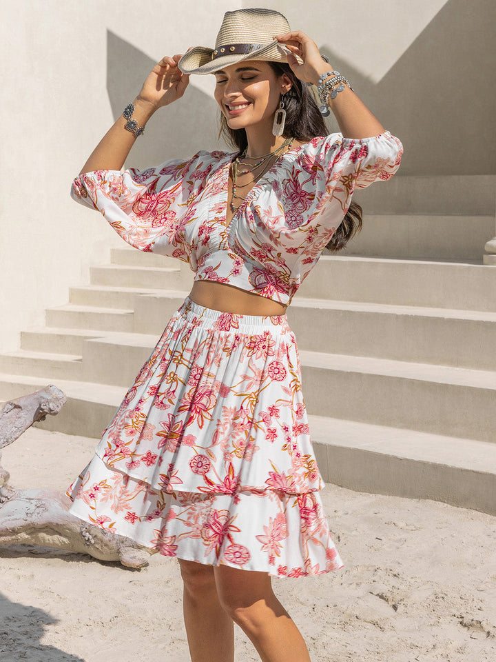 Levoire | Blooming Breeze Haut Imprimé & Jupe Détachée Rose Poudré