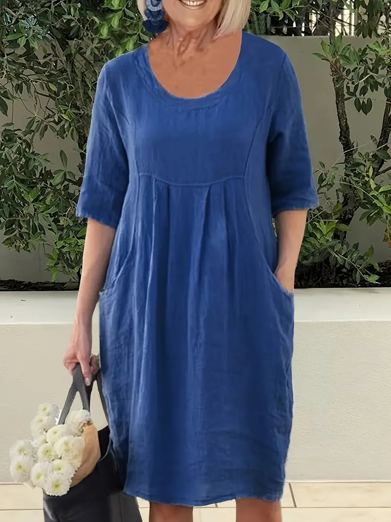 Levoire | Robe De Loisirs Unie Avec Poches Et Manches Mi-Longues Bleu marine