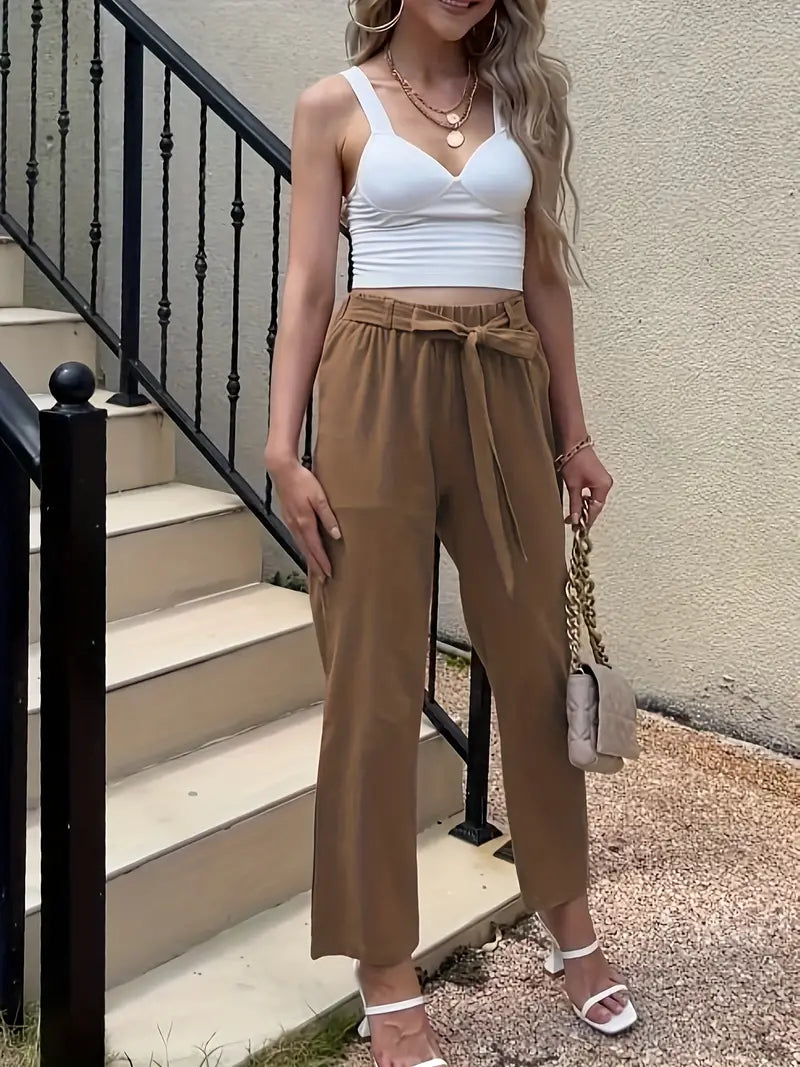 Levoire | Pantalons Décontractés À Taille Nouée Solide Khaki