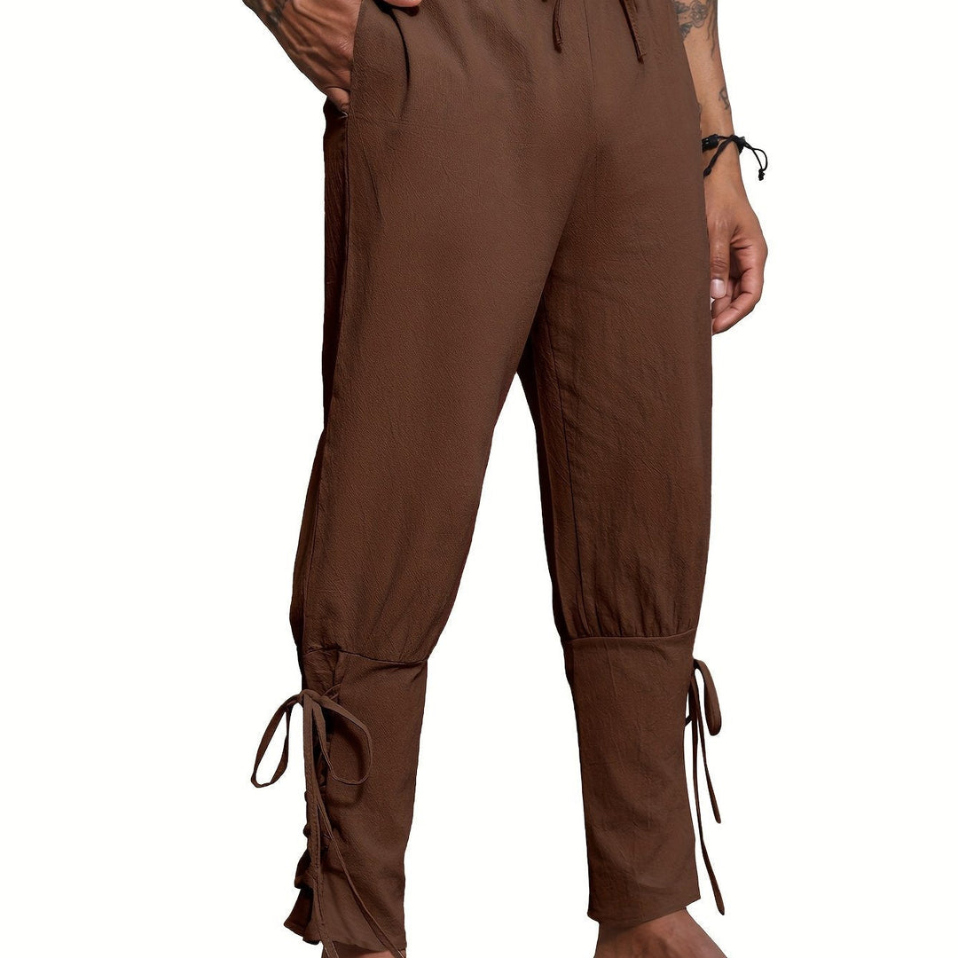 Levoire | Homme Coton Lin Mélange Bande De Publication Et Pantalon Harem