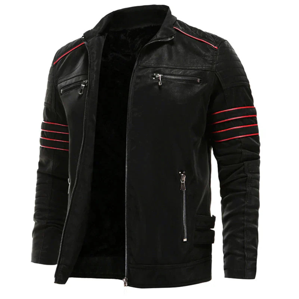 Levoire | Veste De Motard Stylée Avec Des Accents Rouges Noir