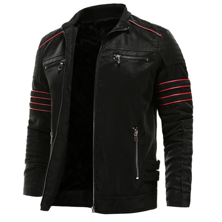 Levoire | Veste De Motard Stylée Avec Des Accents Rouges Noir