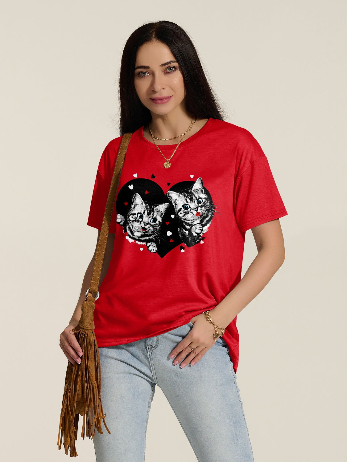 Levoire | FAM-FAM Chat Col rond T-shirt Favori Sæbeskurt Rouge profond