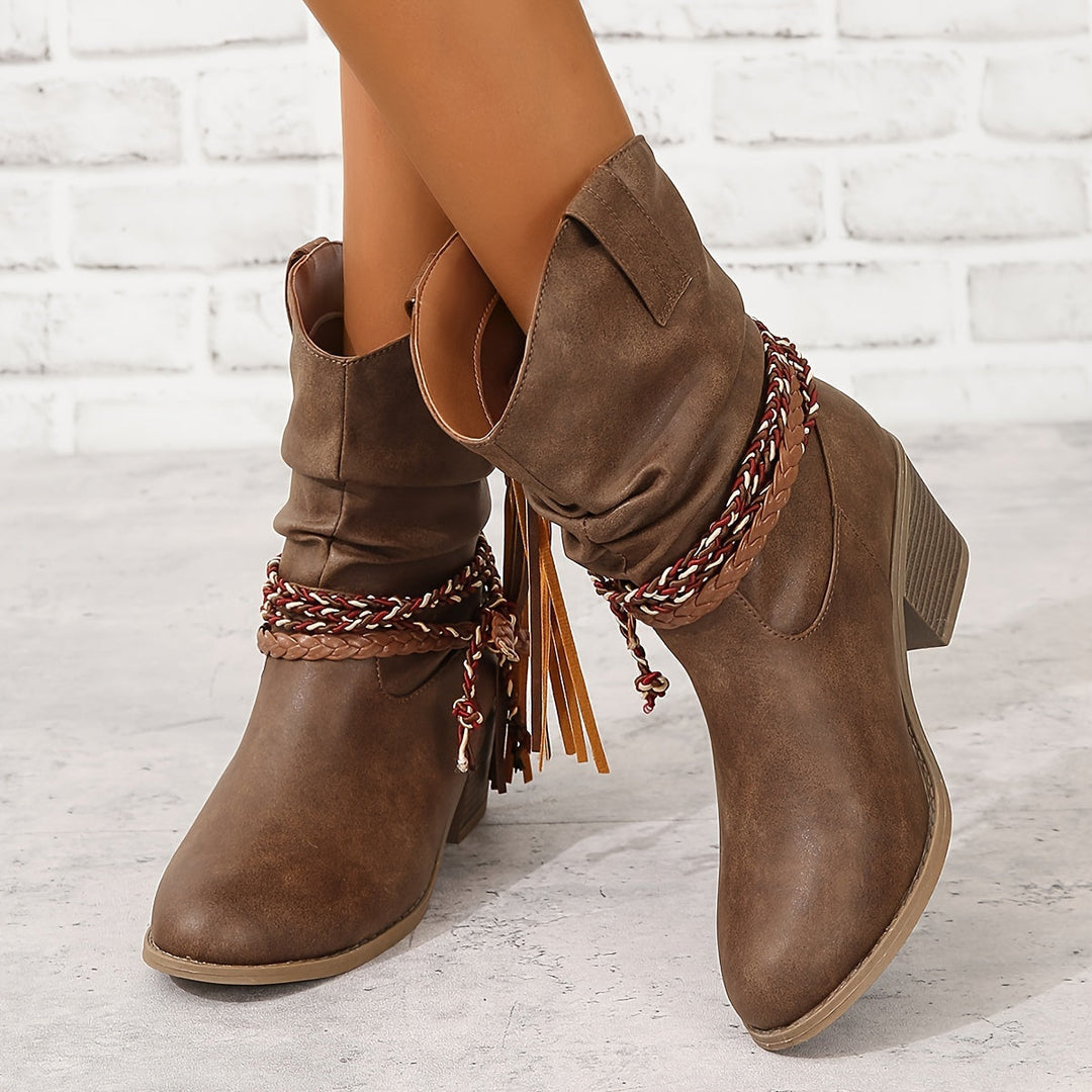Levoire | Bottes Cowboy Pour Femmes Avec Pompon Et Sangle Tressée Braun 38