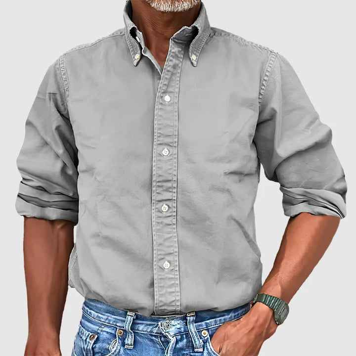 Levoire | Chemise Vintage Pour Hommes Avec Look Delave Et Manches Longues Gris