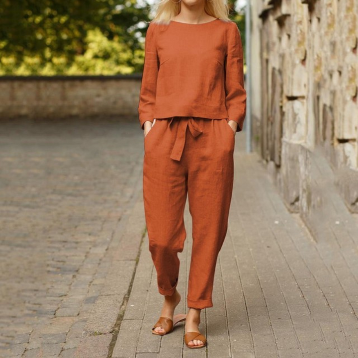 Levoire | Ensemble Élégant De Blouse Et Pantalon Pour Femmes Orange