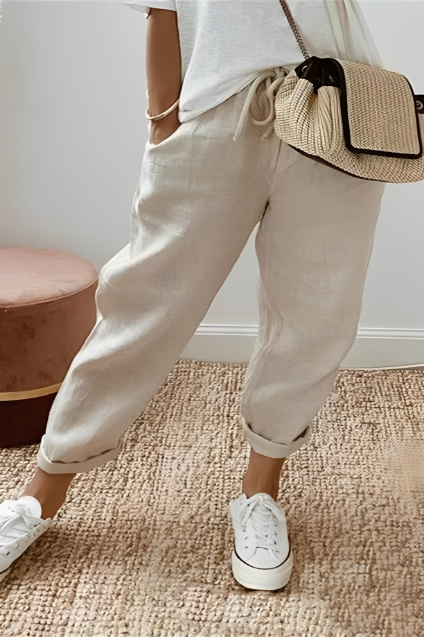 Levoire | Pantalon uni avec cordon de serrage et poche oblique Abricot