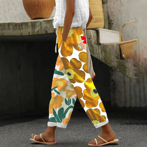 Levoire | Pantalon Vert Avec Impression Florale Fraîche