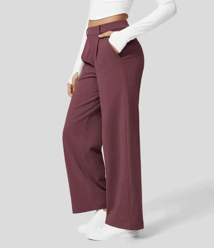 Levoire | Pantalon Palazzo Évasé Taille Haute Pour Femmes Mahogany red