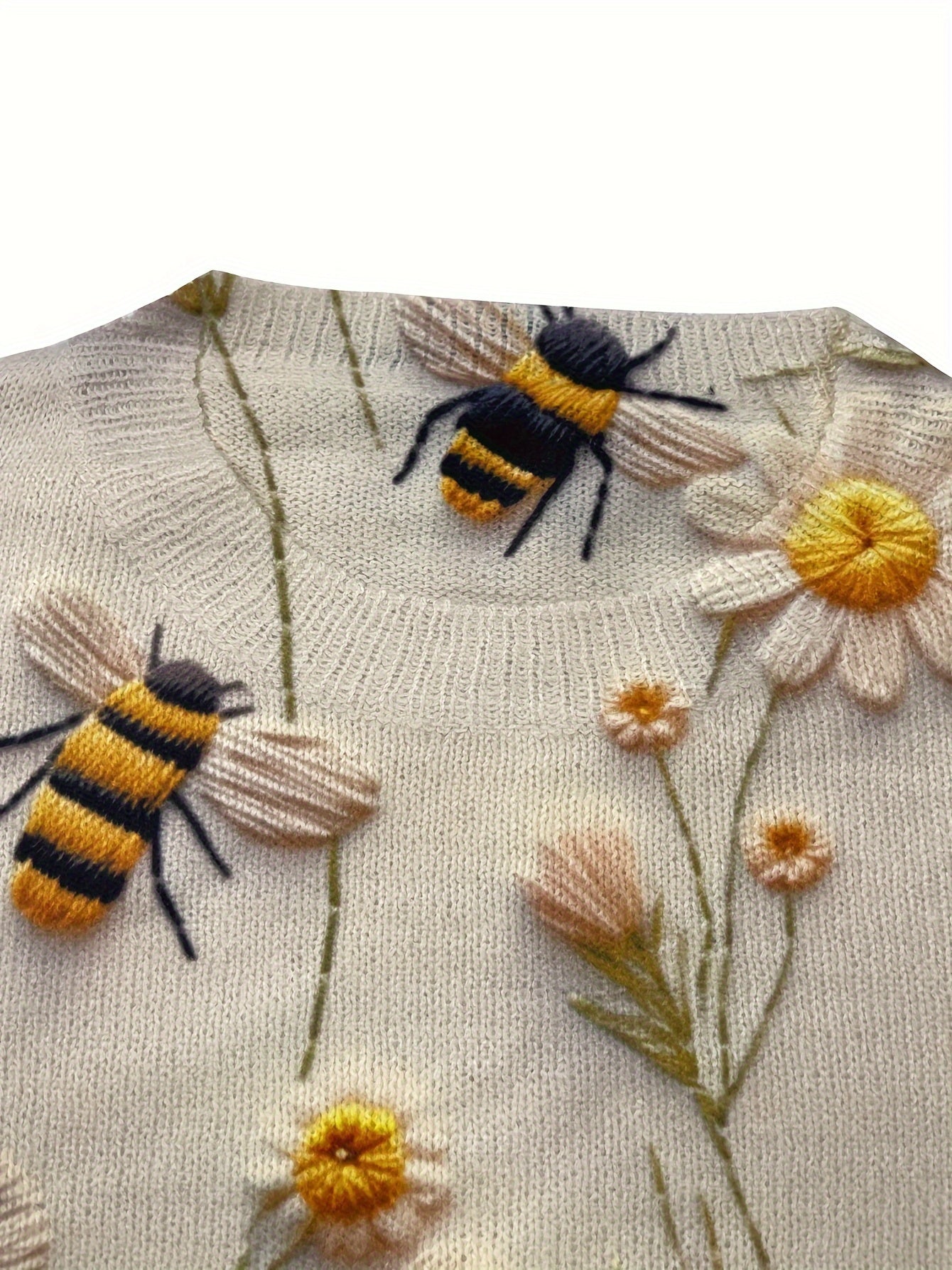 Levoire | Pull Avec Fleurs Et Design D'Abeille Et Col Rond