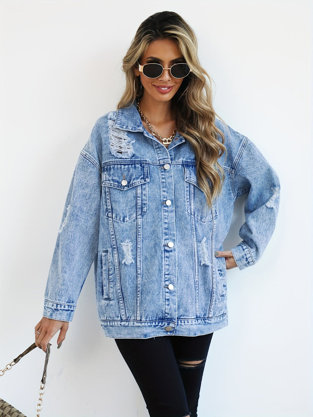 Levoire | Veste En Jean Grise À Manches Longues Et À Coupe Ample