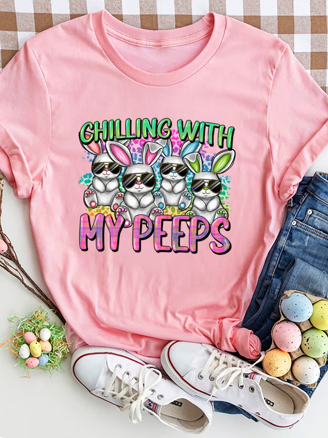 Levoire | CHILLING WITH MY PEEPS T-shirt col rond Poskipuna Rose pâle