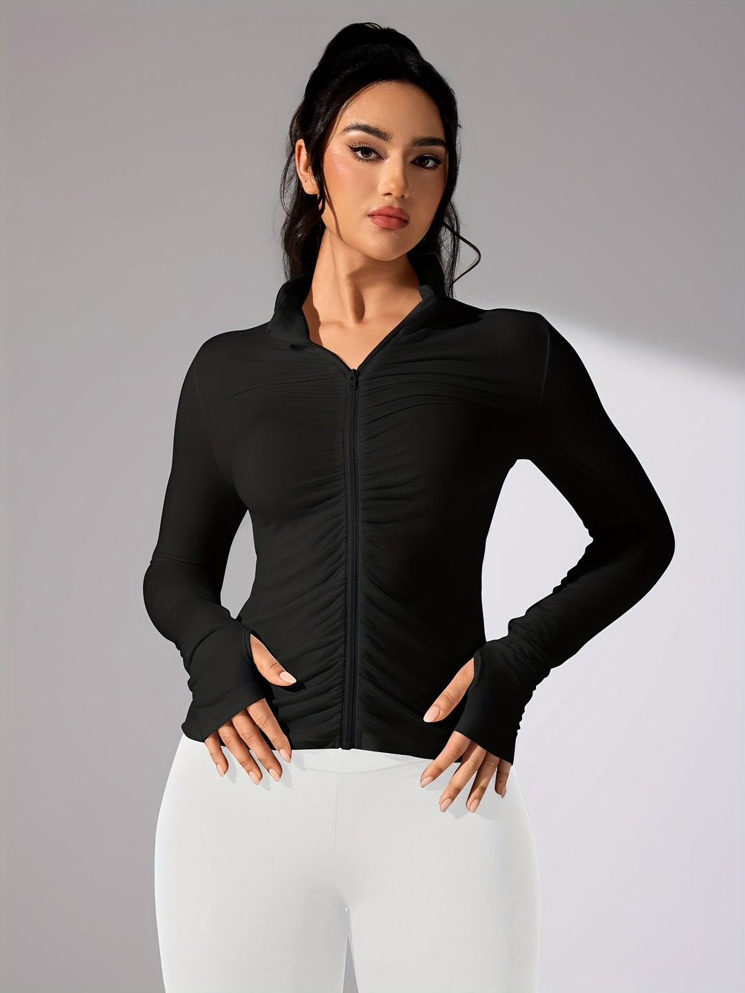 Levoire | Couleur Unique, Veste De Sport Décontractée À Manches Longues Et Fermeture Éclair Sur Toute La Longueur
