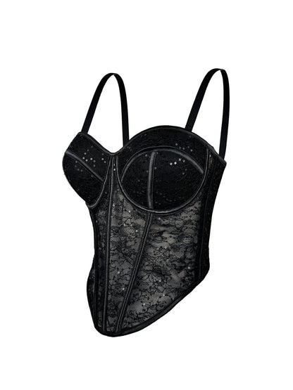 Levoire | Corset en filet transparent avec des détails en dentelle Noir