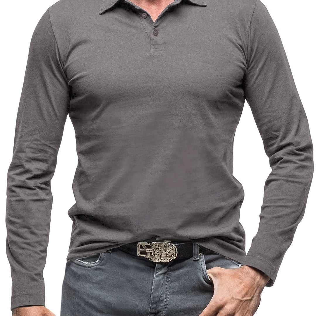 Levoire | T-Shirt Henley À Manches Longues Unies Pour Hommes Gris foncé
