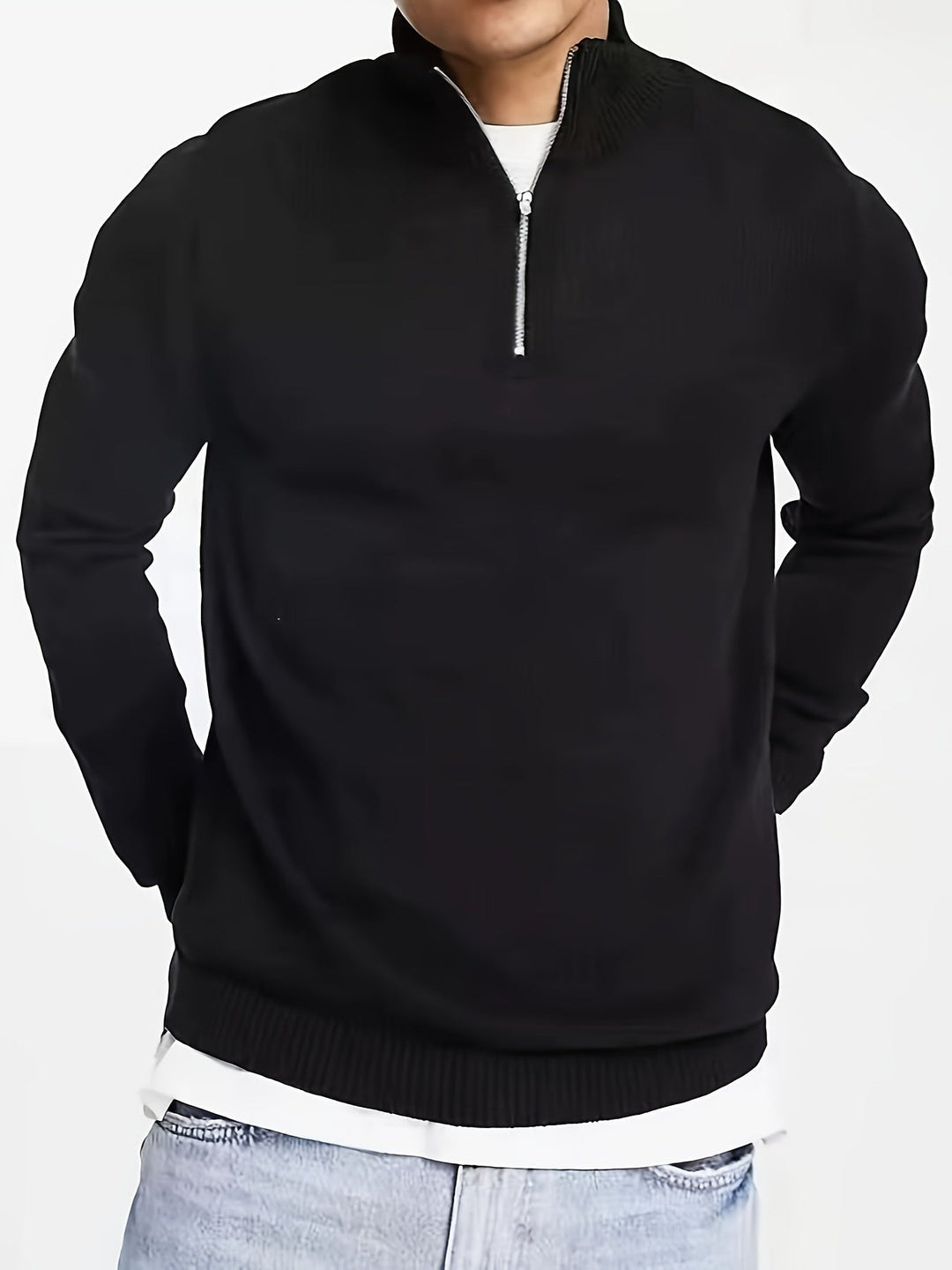 Levoire | Pull-Over Uni Avec Zip Mi-Long Et Col Noir