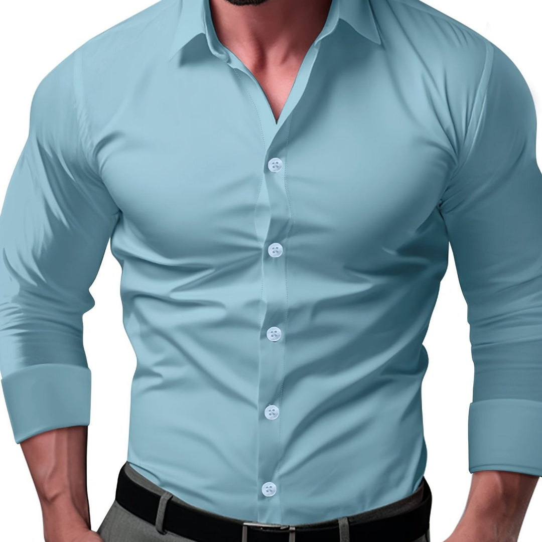 Levoire | Slim Fit Uni Chemise En Coton Haze bleu