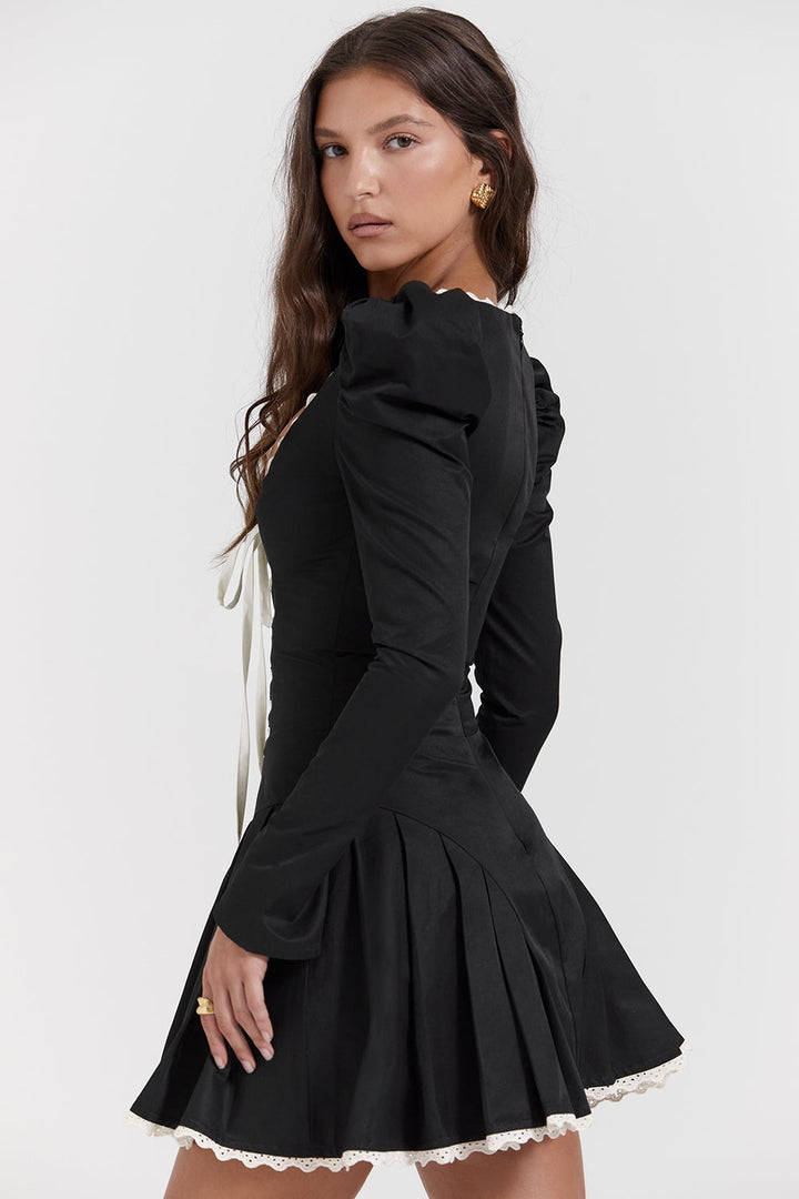 Levoire | Noir Et Crème Robe Mini Plissée