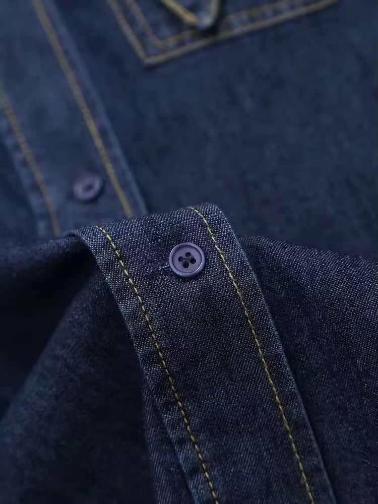 Levoire | Chemisier En Denim Sombre Avec Col À Nœuds