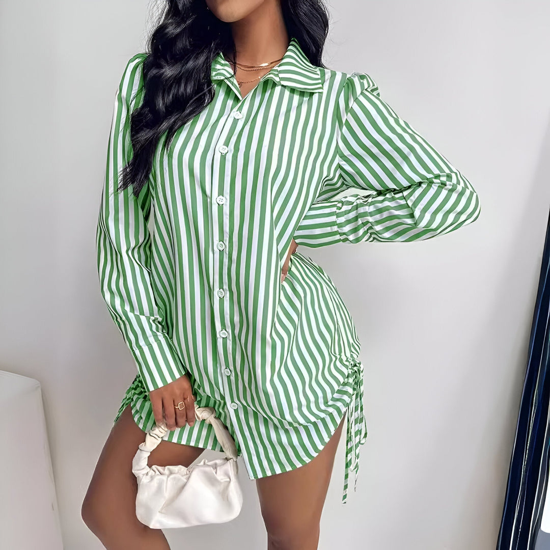 Levoire | Robe Chemise Rayée Avec Patte De Boutonnage Et Détail En Dentelle Pour Femmes Vert