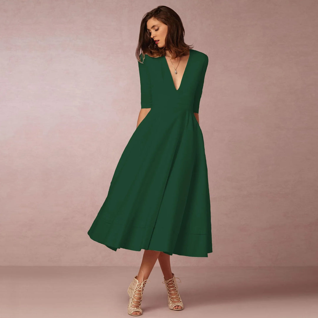 Levoire | Robe élégante en A avec décolleté en V profond Vert