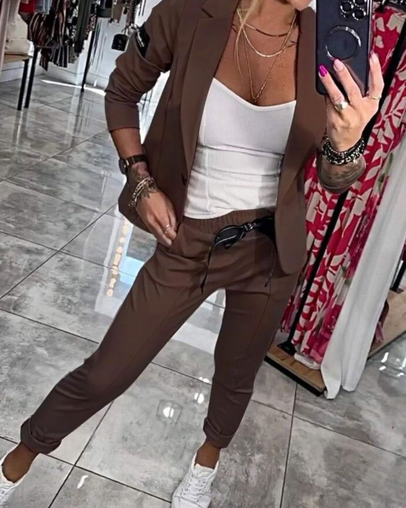 Levoire | Ensemble Élégant Top, Veste Et Pantalon Pour Un Look Raffiné Marron