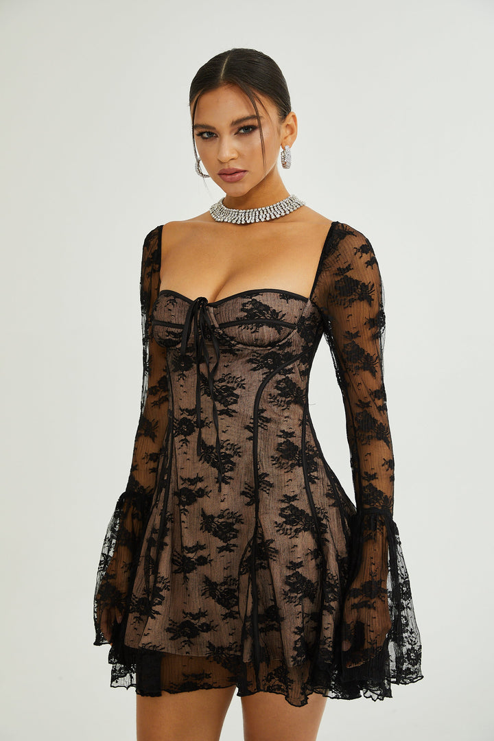 Levoire | Blanc Évasé Poignet Manches Longues Robe Noir