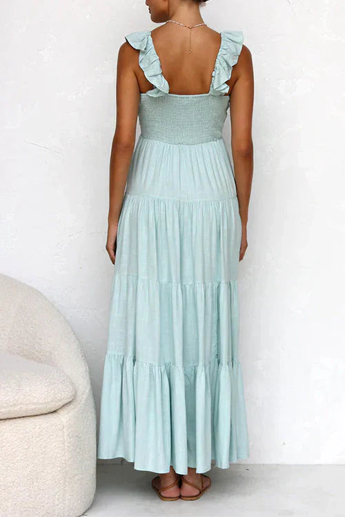 Levoire | Robe longue sans manches à encolure en V et bordée de volants