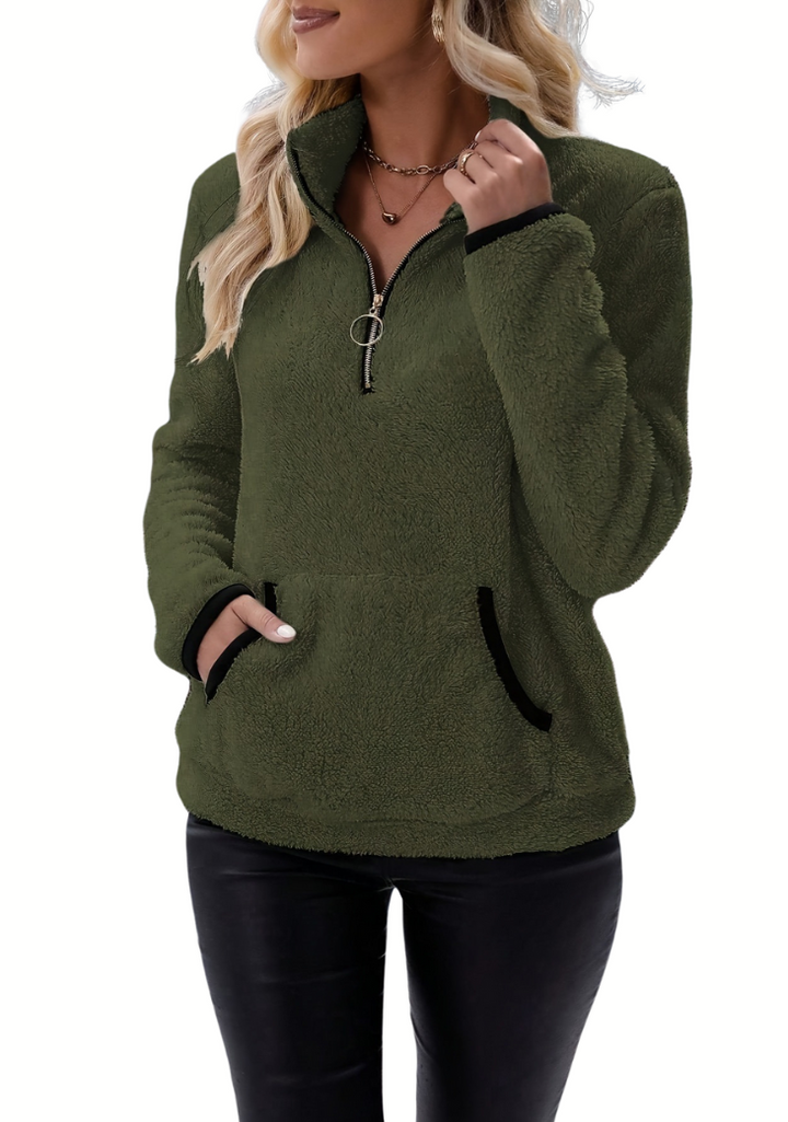 Levoire | Pull En Polaire Long À Manches Longues Chaud Avec Fermeture Éclair Mi-Hauteur Vert