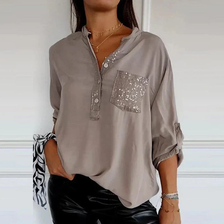Levoire | Chemise Décontractée Avec Paillettes Pour Femmes Khaki