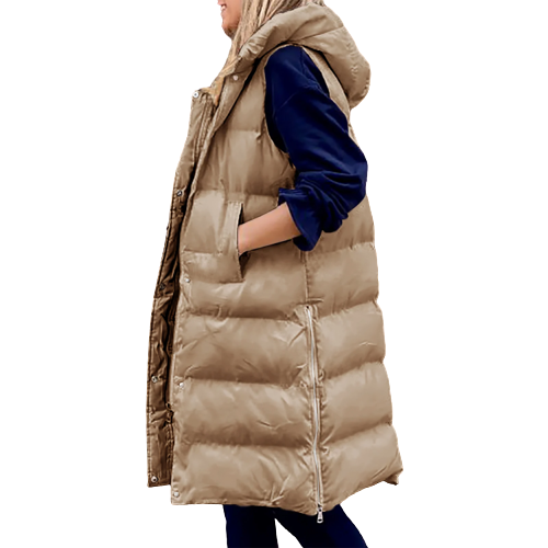 Levoire | Gilet Long Tendance Rembourré Pour Femmes Avec Capuche Pour Le Printemps Khaki