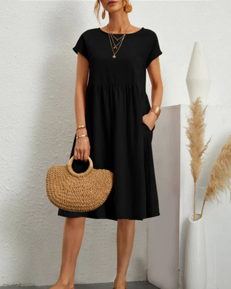 Levoire | Robe Midi À Encolure Ronde Et Poches Noir