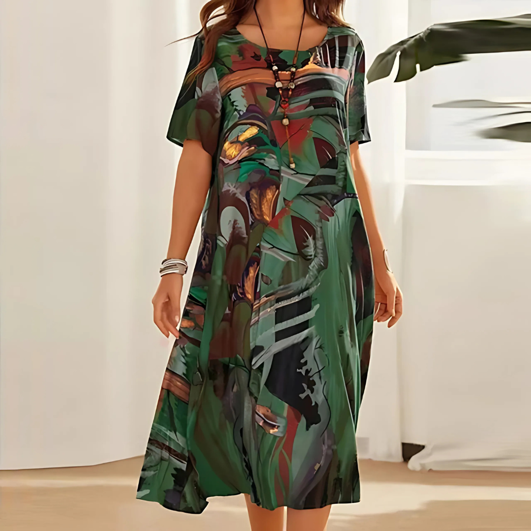 Levoire | Imprimé Abstrait Robe Midi Fluide Pour Femmes Vert